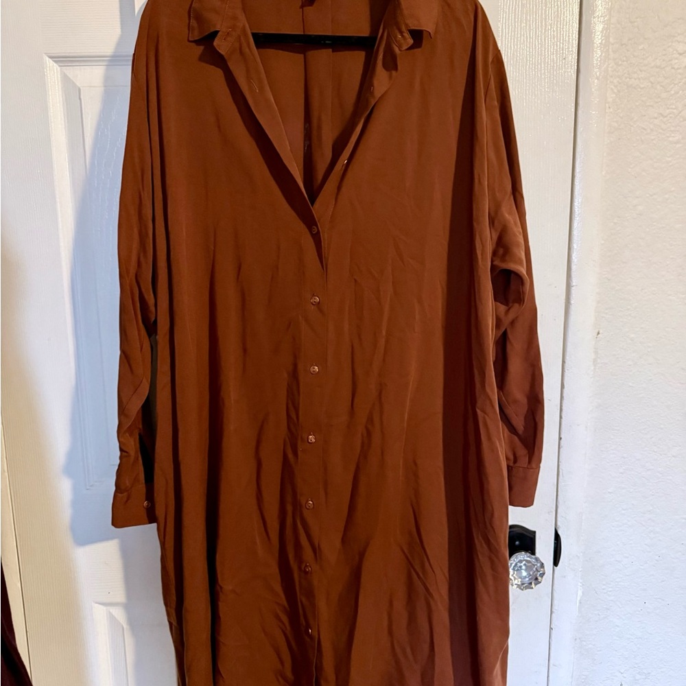 Mimu Maxi Autumn Brown Button-Up Shirt  Dress L